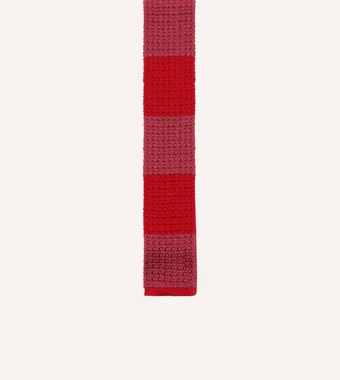 Drake039s Pink And Red Knitted Silk Solid Colour Tie 8211 Ties