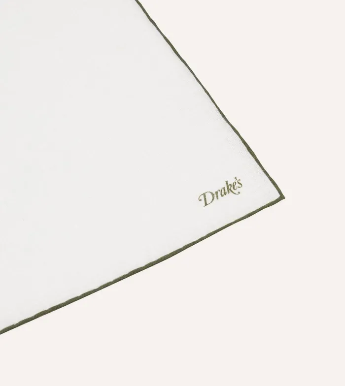 Drake039s White And Olive Shoestring Linen Pocket Square 8211 Accessories