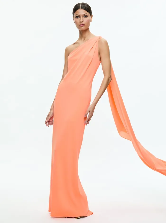 Dresses Women Alice Olivia Anja One Shoulder Draped Maxi Dress Coral