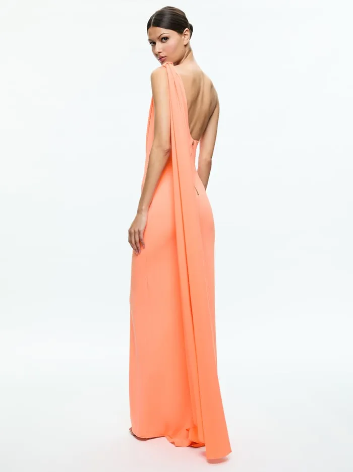 Dresses Women Alice Olivia Anja One Shoulder Draped Maxi Dress Coral