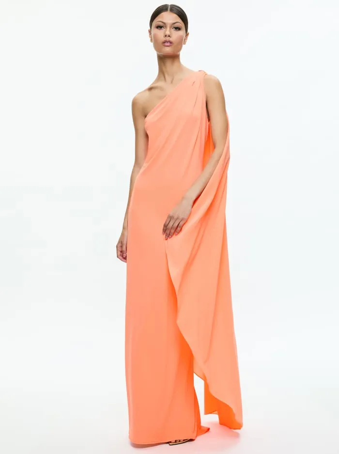 Dresses Women Alice Olivia Anja One Shoulder Draped Maxi Dress Coral