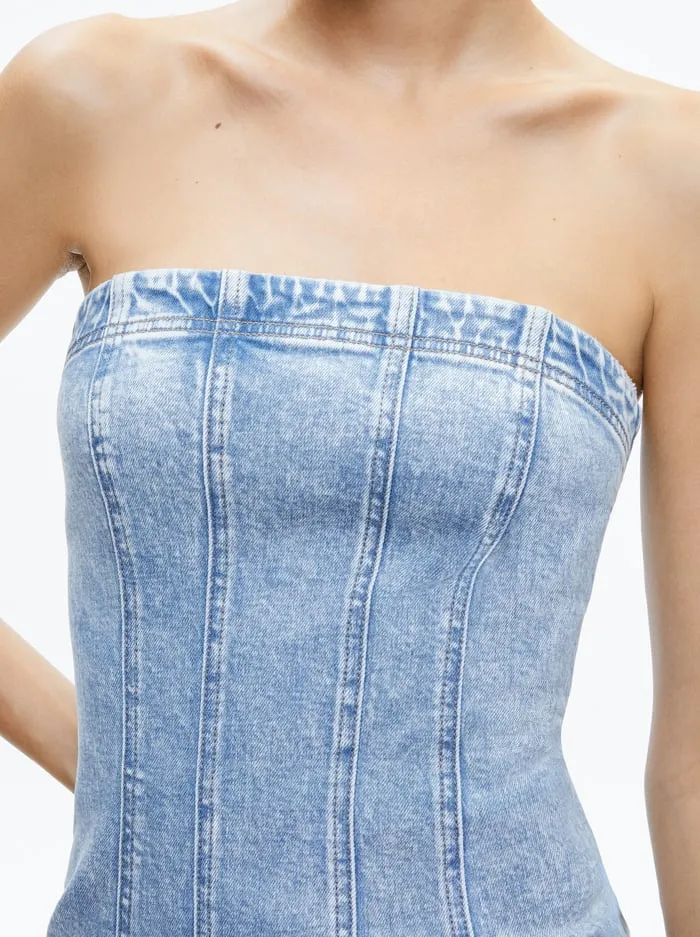 Dresses Women Alice Olivia Palmer Denim Strapless Mini Dress Rocky Blues