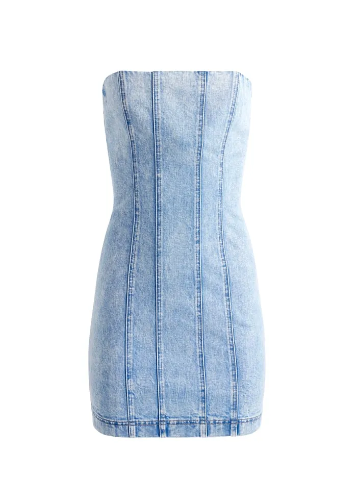 Dresses Women Alice Olivia Palmer Denim Strapless Mini Dress Rocky Blues