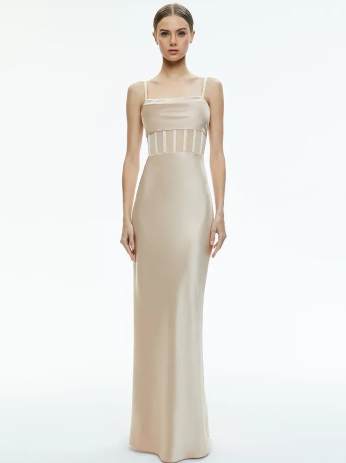 Dresses Women Alice Olivia Valentina Draped Corset Maxi Dress Almond