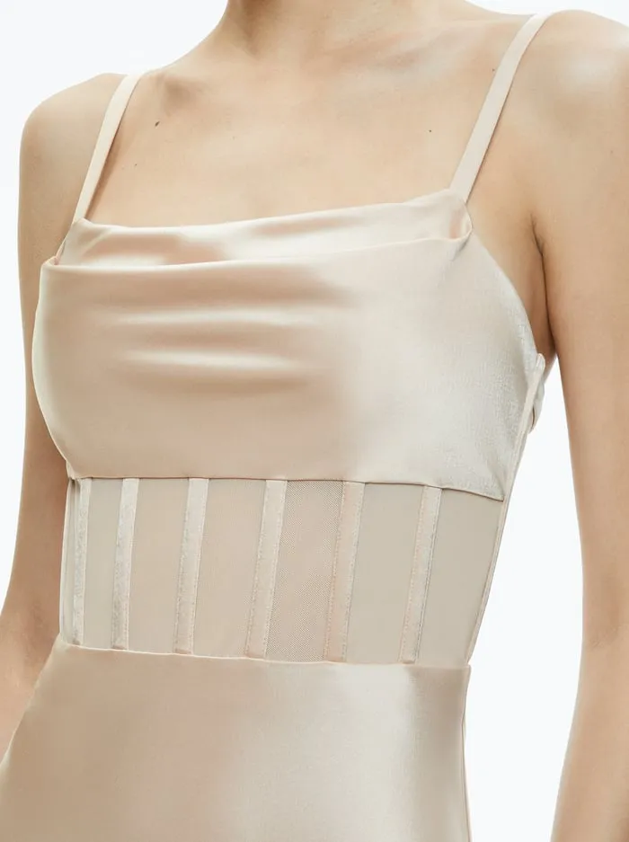 Dresses Women Alice Olivia Valentina Draped Corset Maxi Dress Almond