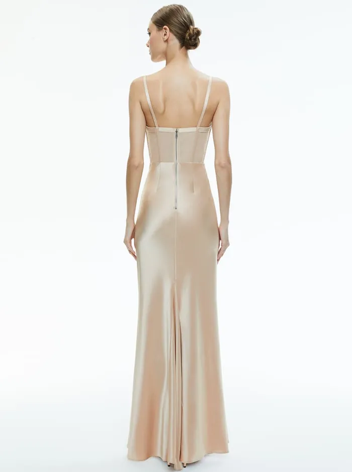Dresses Women Alice Olivia Valentina Draped Corset Maxi Dress Almond