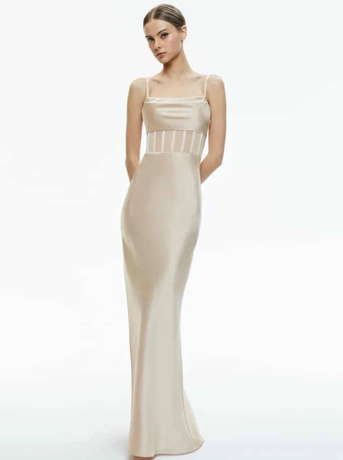 Dresses Women Alice Olivia Valentina Draped Corset Maxi Dress Almond