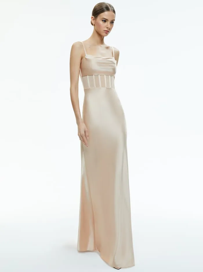 Dresses Women Alice Olivia Valentina Draped Corset Maxi Dress Almond