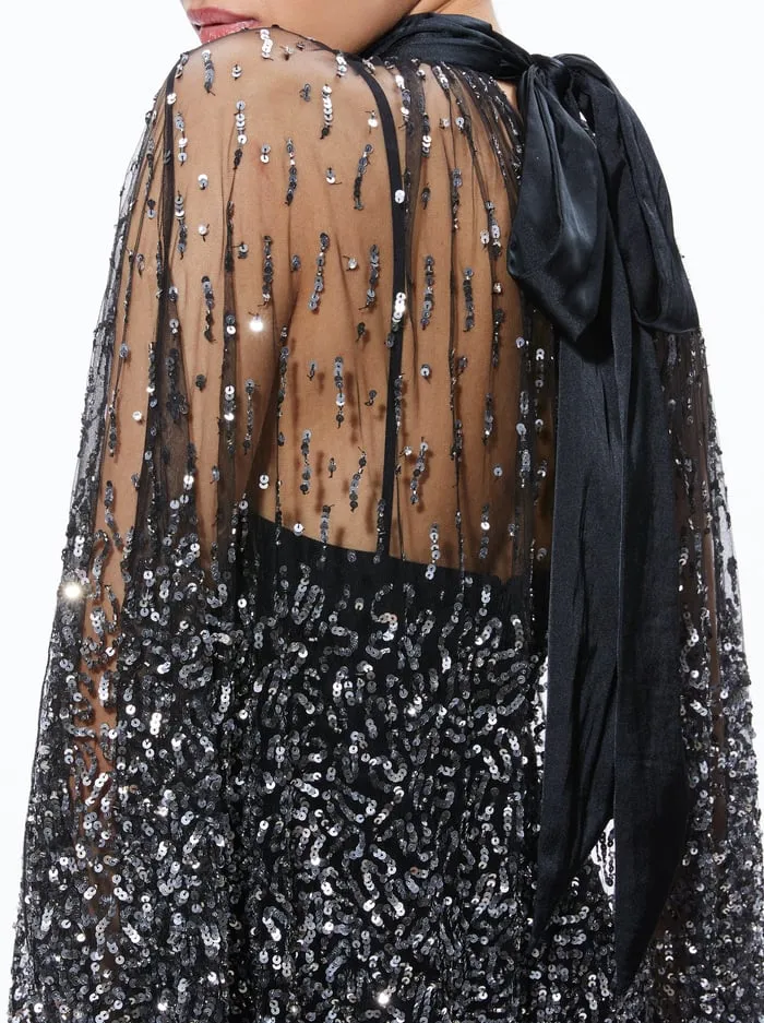 Dresses Women Alice Olivia Zenon Cape Mini Dress Blacksilver