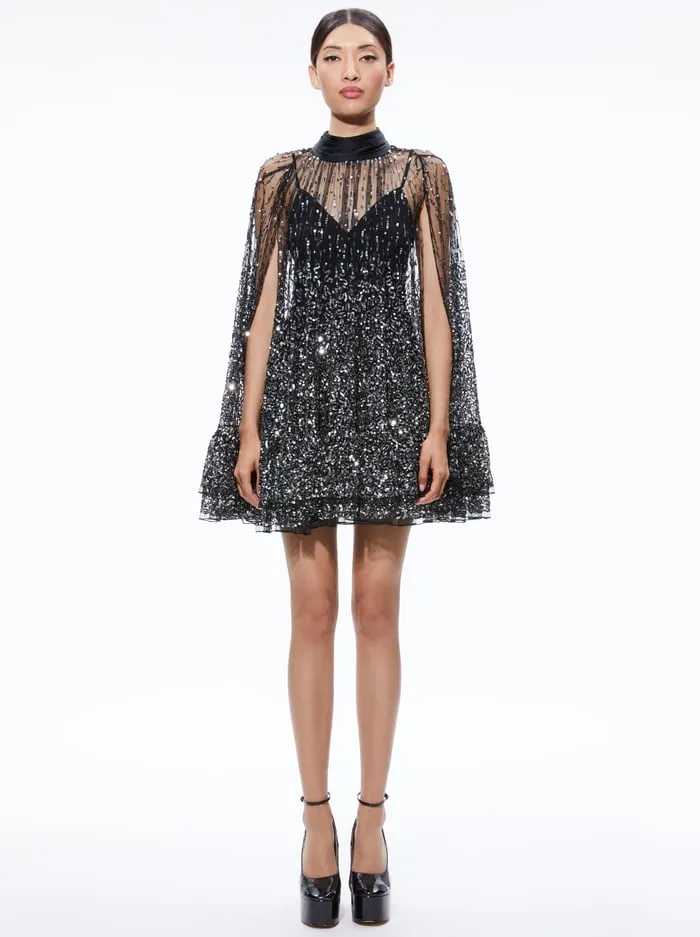 Dresses Women Alice Olivia Zenon Cape Mini Dress Blacksilver