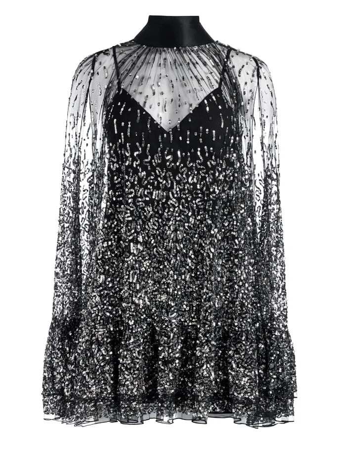 Dresses Women Alice Olivia Zenon Cape Mini Dress Blacksilver