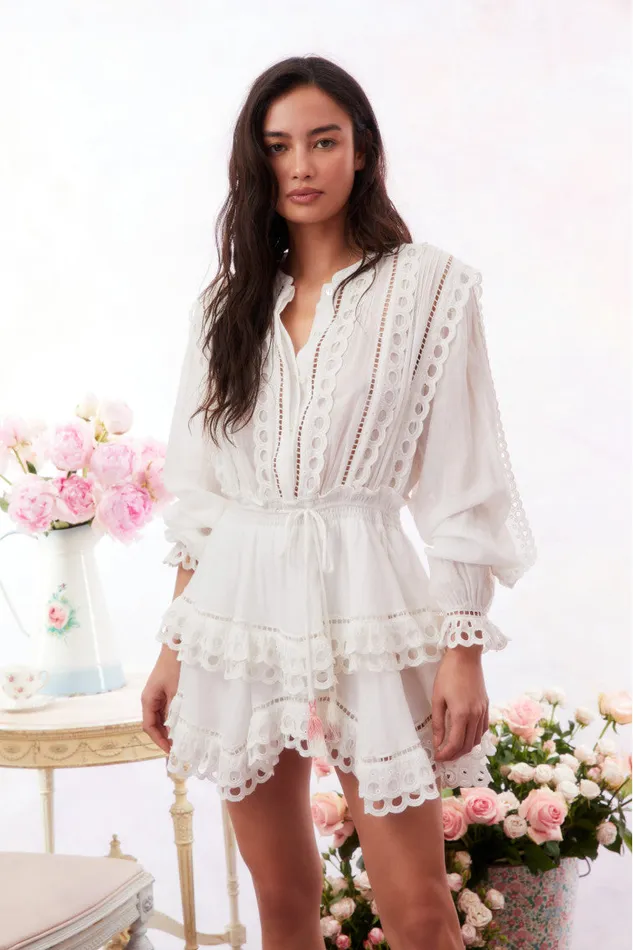 Dresses WomenKids LoveShackFancy Tindra Eyelet Cotton Mini Dress Soft White