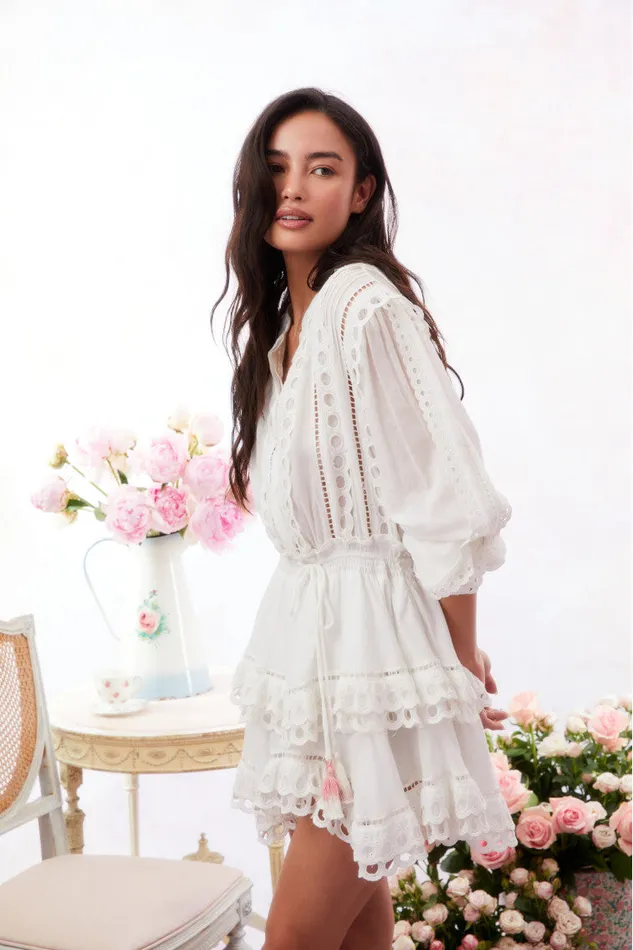 Dresses WomenKids LoveShackFancy Tindra Eyelet Cotton Mini Dress Soft White