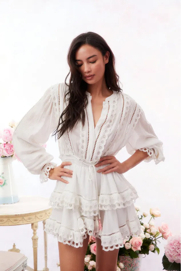 Dresses WomenKids LoveShackFancy Tindra Eyelet Cotton Mini Dress Soft White