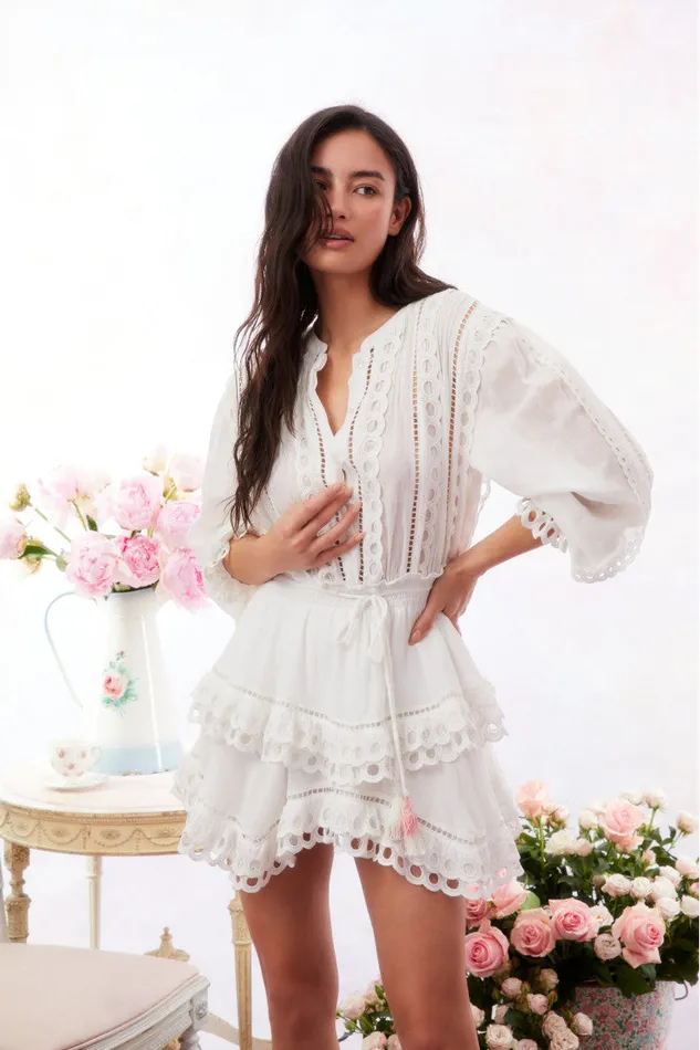 Dresses WomenKids LoveShackFancy Tindra Eyelet Cotton Mini Dress Soft White