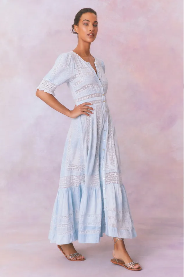 Dresses Women LoveShackFancy Minka Stripe Hand Dye Lace Maxi Dress Blue Hand Dye