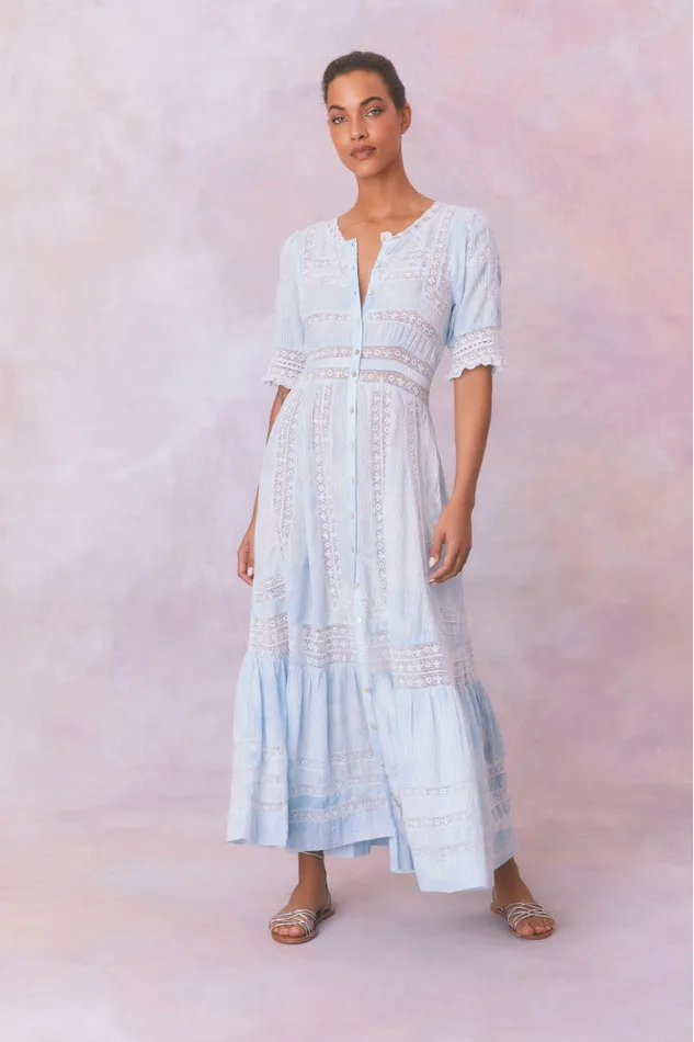 Dresses Women LoveShackFancy Minka Stripe Hand Dye Lace Maxi Dress Blue Hand Dye