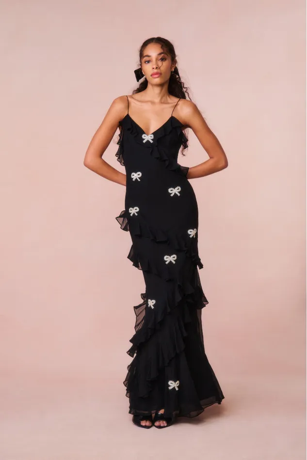 Dresses Women LoveShackFancy Rialto Crystal BowEmbellished Maxi Dress Black