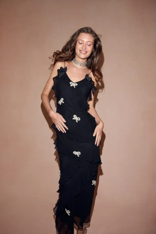 Dresses Women LoveShackFancy Rialto Crystal BowEmbellished Maxi Dress Black