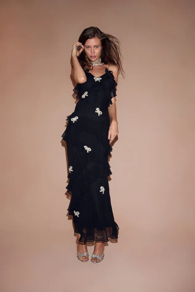 Dresses Women LoveShackFancy Rialto Crystal BowEmbellished Maxi Dress Black