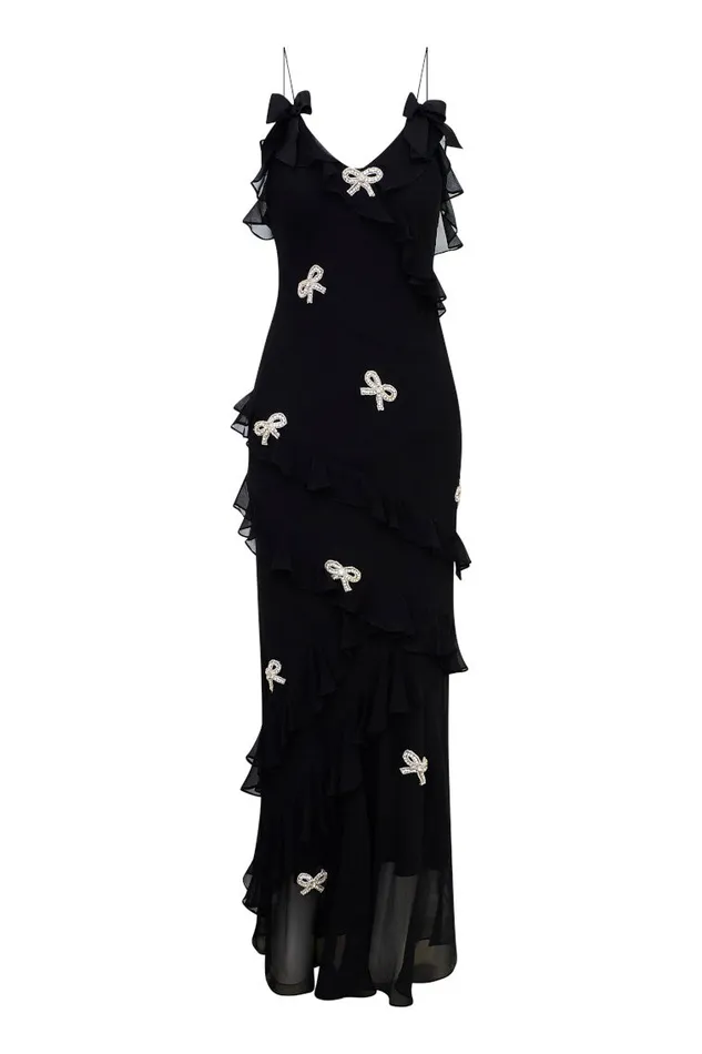 Dresses Women LoveShackFancy Rialto Crystal BowEmbellished Maxi Dress Black