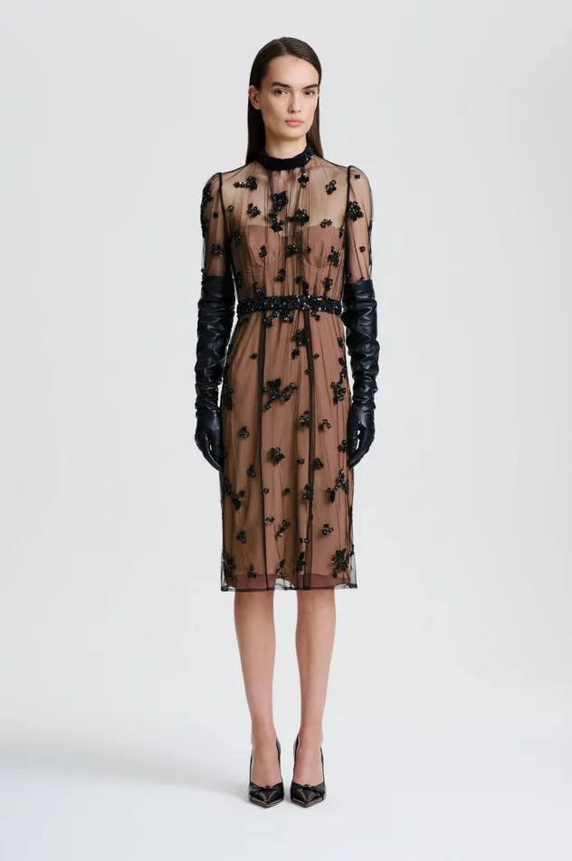Dresses Women Scanlan Theodore BEADED TULLE DRESS Black