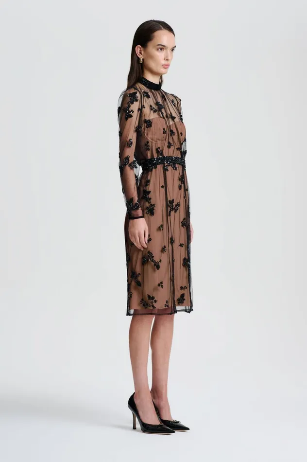 Dresses Women Scanlan Theodore BEADED TULLE DRESS Black Dresses Women Scanlan Theodore BEADED TULLE DRESS Black