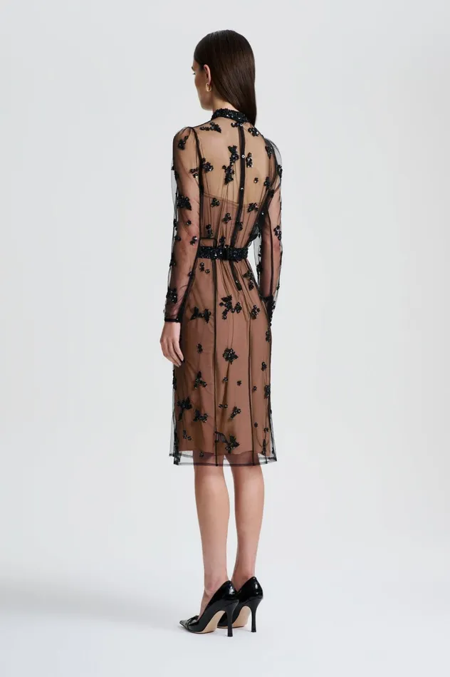 Dresses Women Scanlan Theodore BEADED TULLE DRESS Black Dresses Women Scanlan Theodore BEADED TULLE DRESS Black
