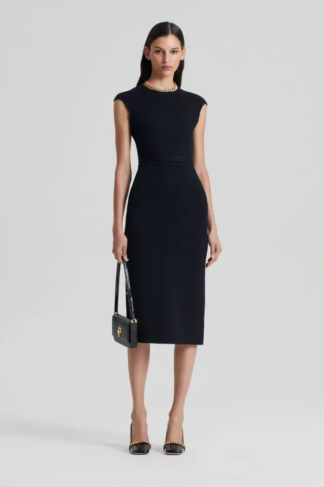 Dresses Women Scanlan Theodore CREPE KNIT CAP SLEEVE DRESS Black