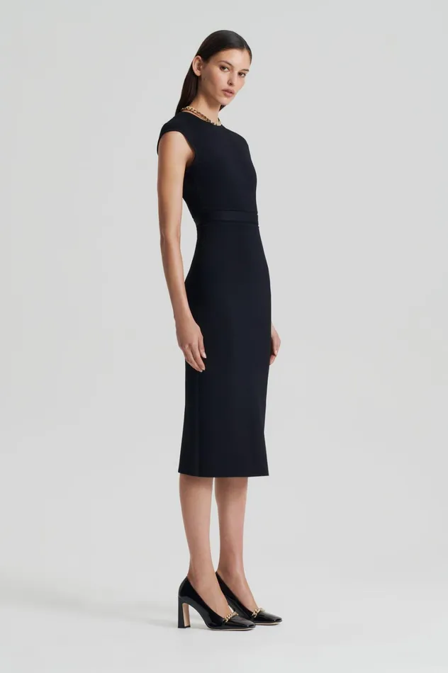 Dresses Women Scanlan Theodore CREPE KNIT CAP SLEEVE DRESS Black Dresses Women Scanlan Theodore CREPE KNIT CAP SLEEVE DRESS Black