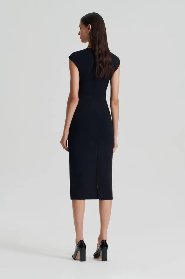 Dresses Women Scanlan Theodore CREPE KNIT CAP SLEEVE DRESS Black Dresses Women Scanlan Theodore CREPE KNIT CAP SLEEVE DRESS Black