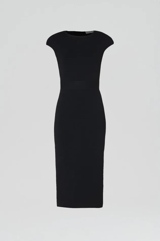 Dresses Women Scanlan Theodore CREPE KNIT CAP SLEEVE DRESS Black Dresses Women Scanlan Theodore CREPE KNIT CAP SLEEVE DRESS Black