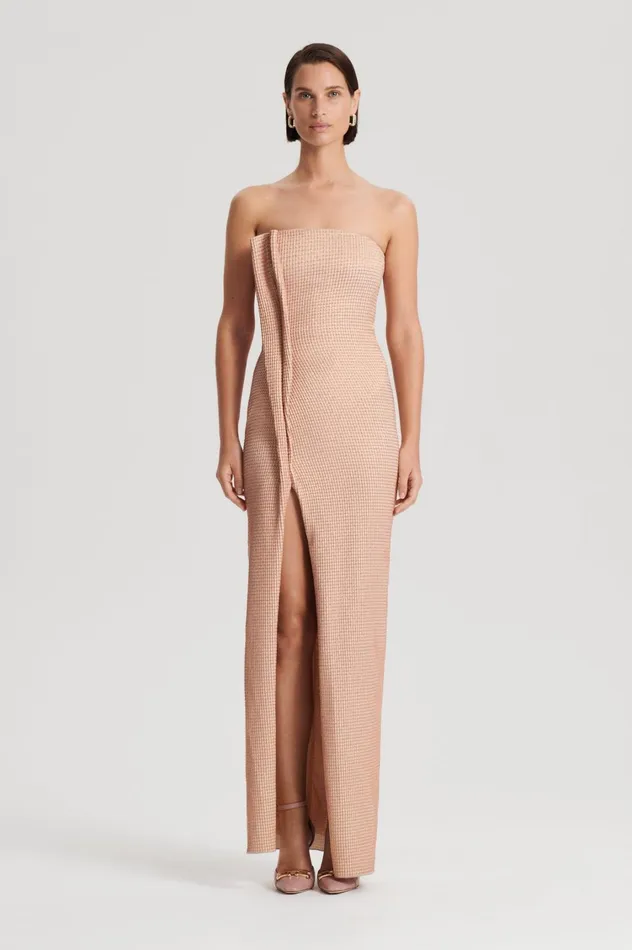 Dresses Women Scanlan Theodore TINSEL GINGHAM GOWN Rose Gold