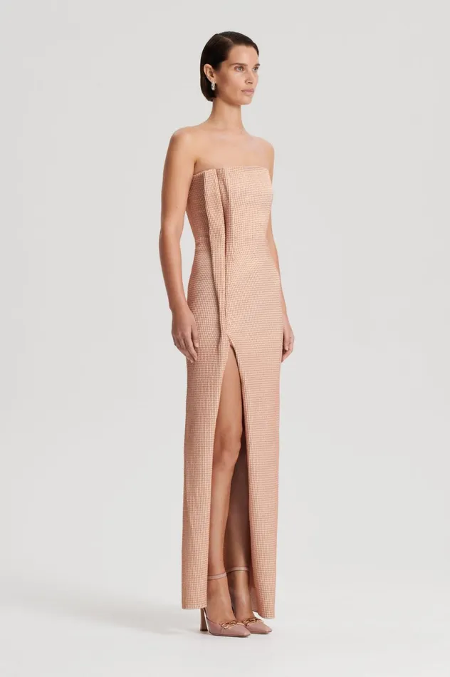 Dresses Women Scanlan Theodore TINSEL GINGHAM GOWN Rose Gold Dresses Women Scanlan Theodore TINSEL GINGHAM GOWN Rose Gold