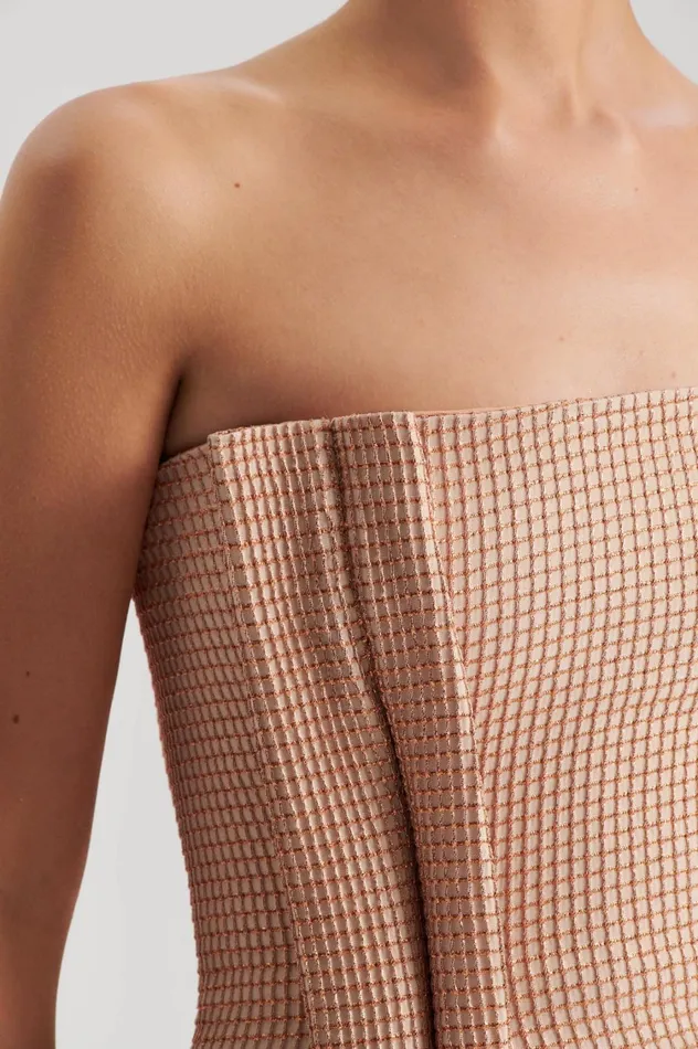 Dresses Women Scanlan Theodore TINSEL GINGHAM GOWN Rose Gold Dresses Women Scanlan Theodore TINSEL GINGHAM GOWN Rose Gold