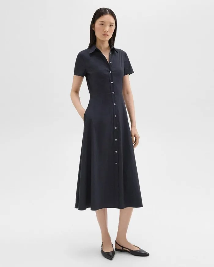 Dresses Women Theory Midi Shirt Dress In Good Linen Concord