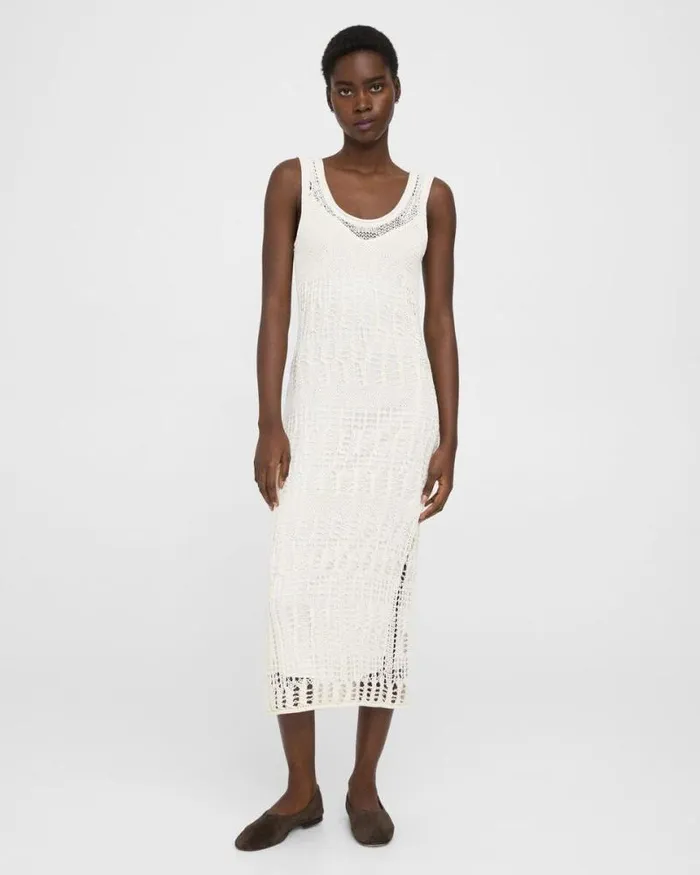 Dresses Women Theory Open Stitch Midi Dress In CottonBlend White