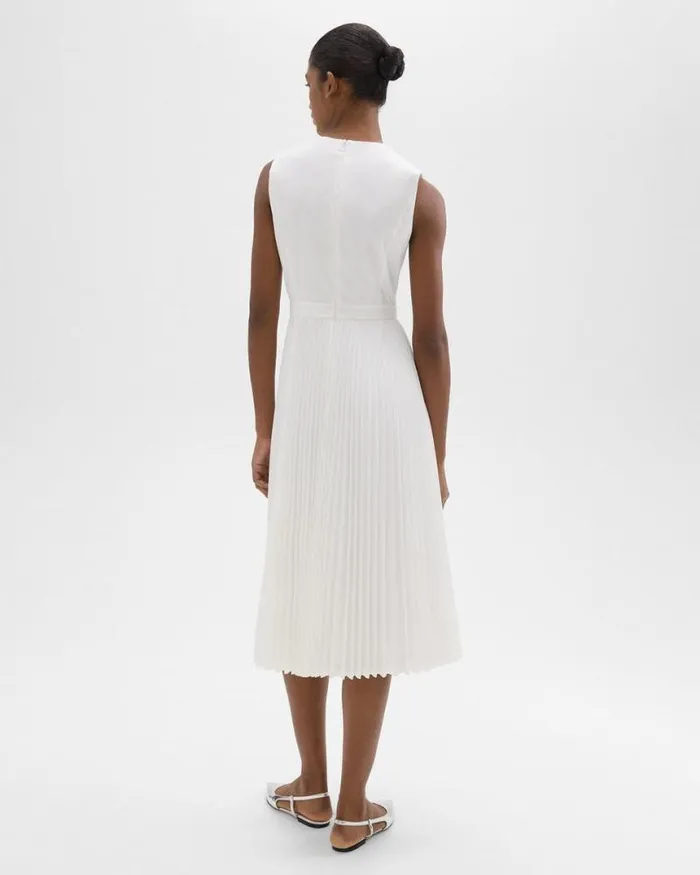 Dresses Women Theory Pleated Midi Dress In Sleek Poplin White Dresses Women Theory Pleated Midi Dress In Sleek Poplin White