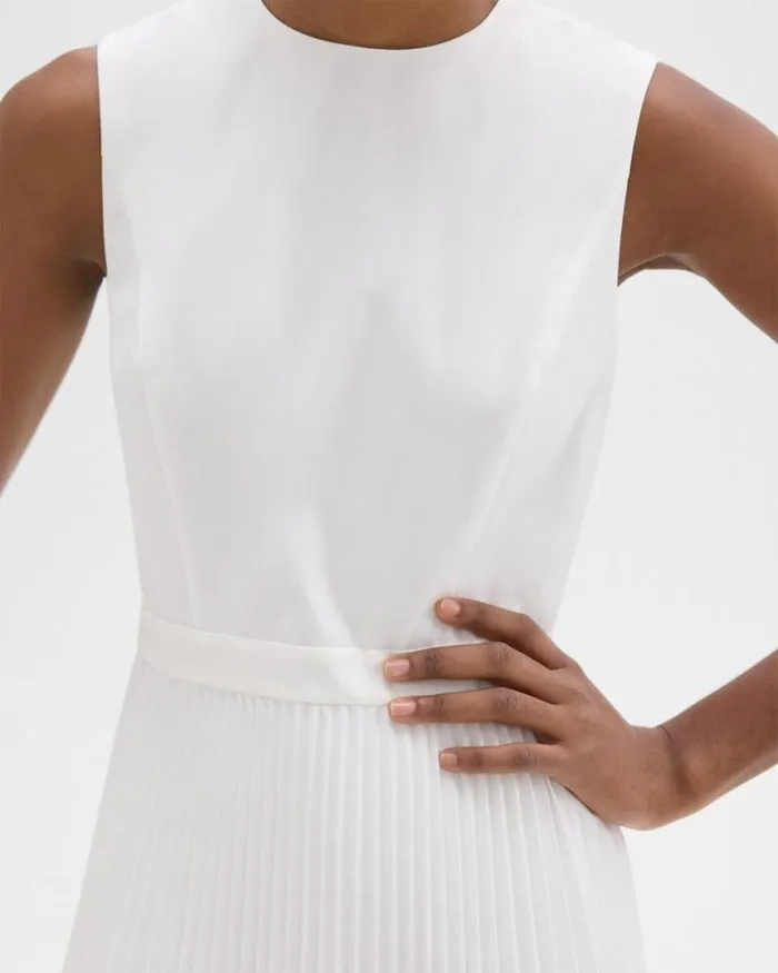 Dresses Women Theory Pleated Midi Dress In Sleek Poplin White Dresses Women Theory Pleated Midi Dress In Sleek Poplin White