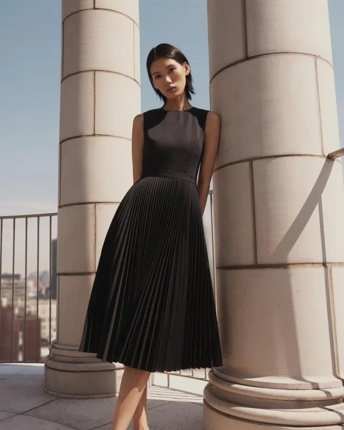 Dresses Women Theory Pleated Midi Dress In Sleek Poplin White Dresses Women Theory Pleated Midi Dress In Sleek Poplin White
