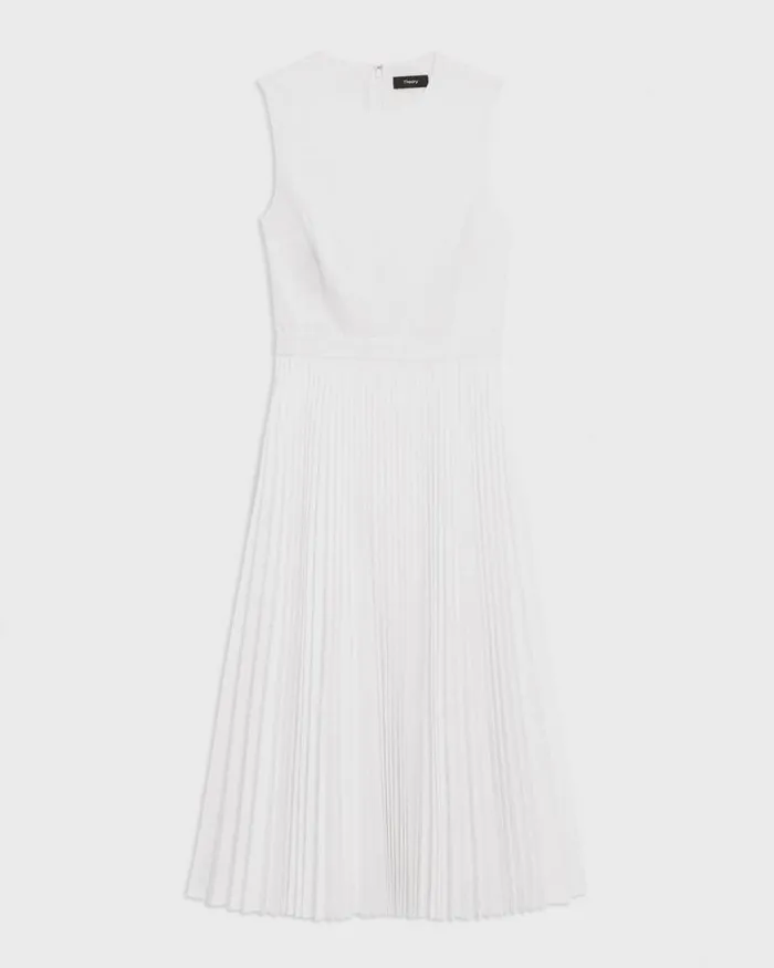 Dresses Women Theory Pleated Midi Dress In Sleek Poplin White Dresses Women Theory Pleated Midi Dress In Sleek Poplin White