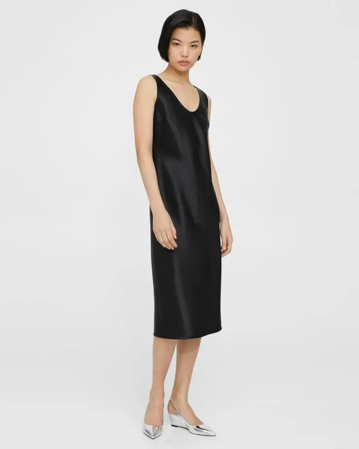 Dresses Women Theory Tank Dress In Bonded Satin Black