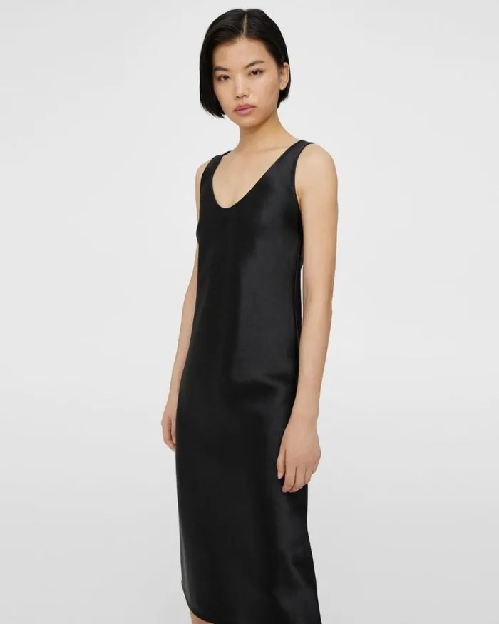 Dresses Women Theory Tank Dress In Bonded Satin Black Dresses Women Theory Tank Dress In Bonded Satin Black