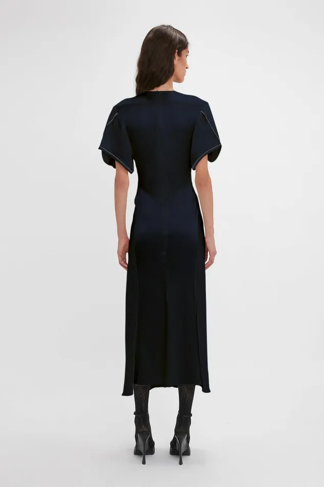 Dresses Women Victoria Beckham Exclusive Gathered VNeck Midi Dress In Navy