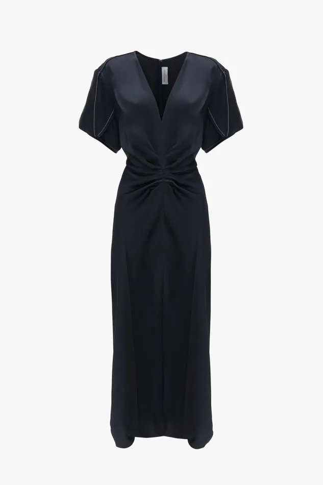 Dresses Women Victoria Beckham Exclusive Gathered VNeck Midi Dress In Navy