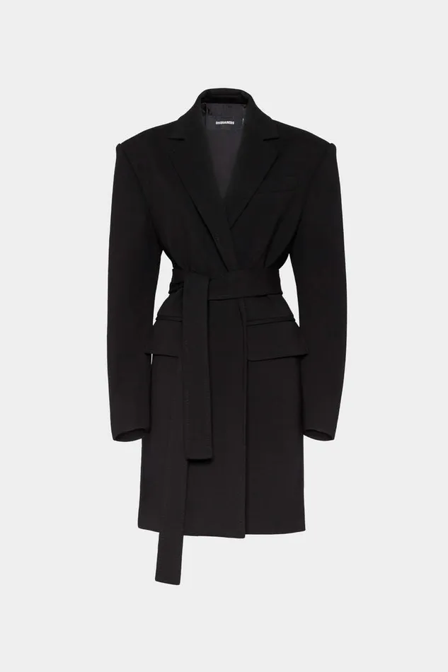 Dsquared2 Coats and Outerwear Jersey Waist Tie Coat Black 8211 Women
