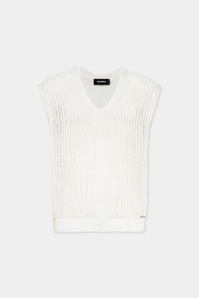 Dsquared2 Knitwear OpenKnit V Neck Vest Off White 8211 Men