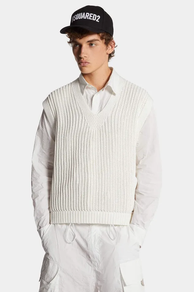 Dsquared2 Knitwear OpenKnit V Neck Vest Off White 8211 Men