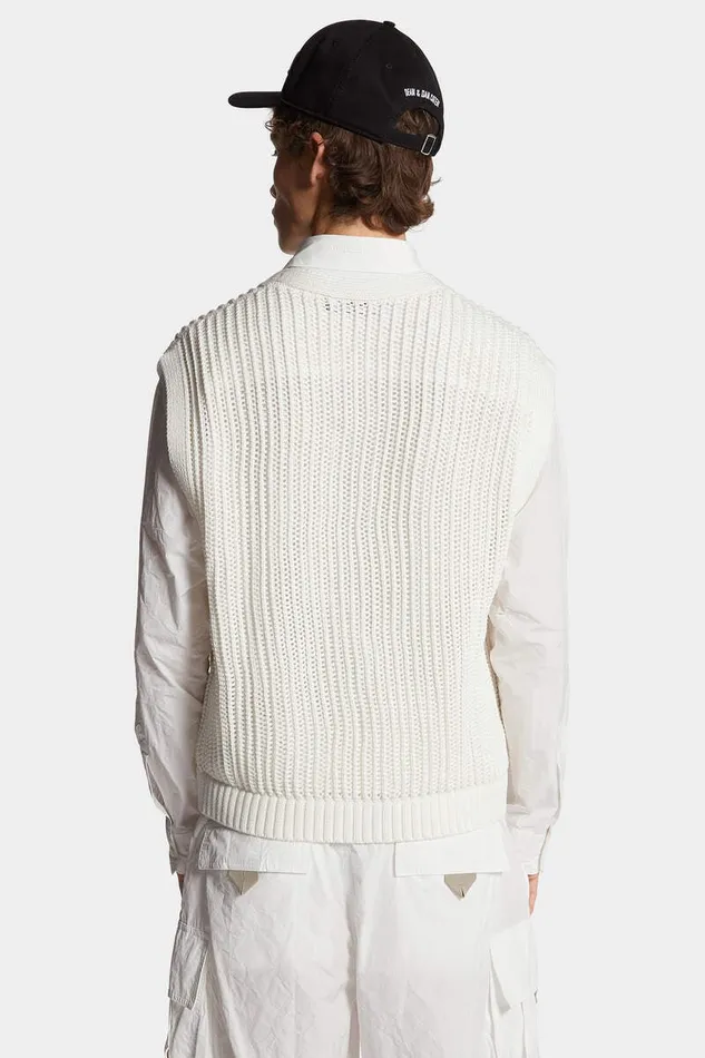 Dsquared2 Knitwear OpenKnit V Neck Vest Off White 8211 Men