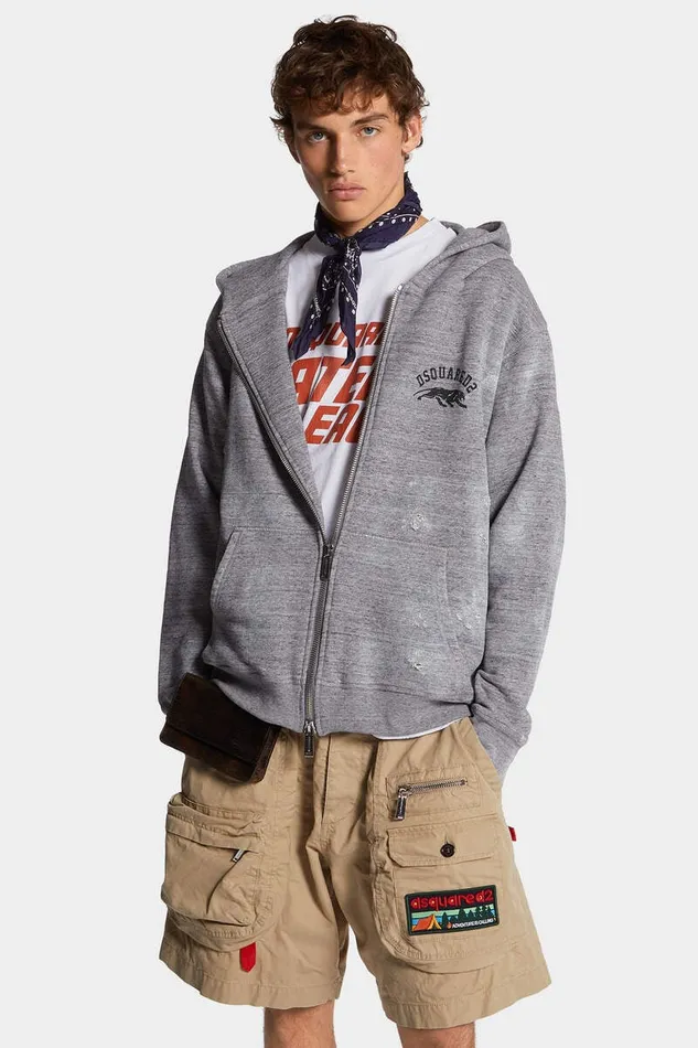 Dsquared2 Sweatshirts Washed And Destroyed Hoodie Grey Melange 8211 Men